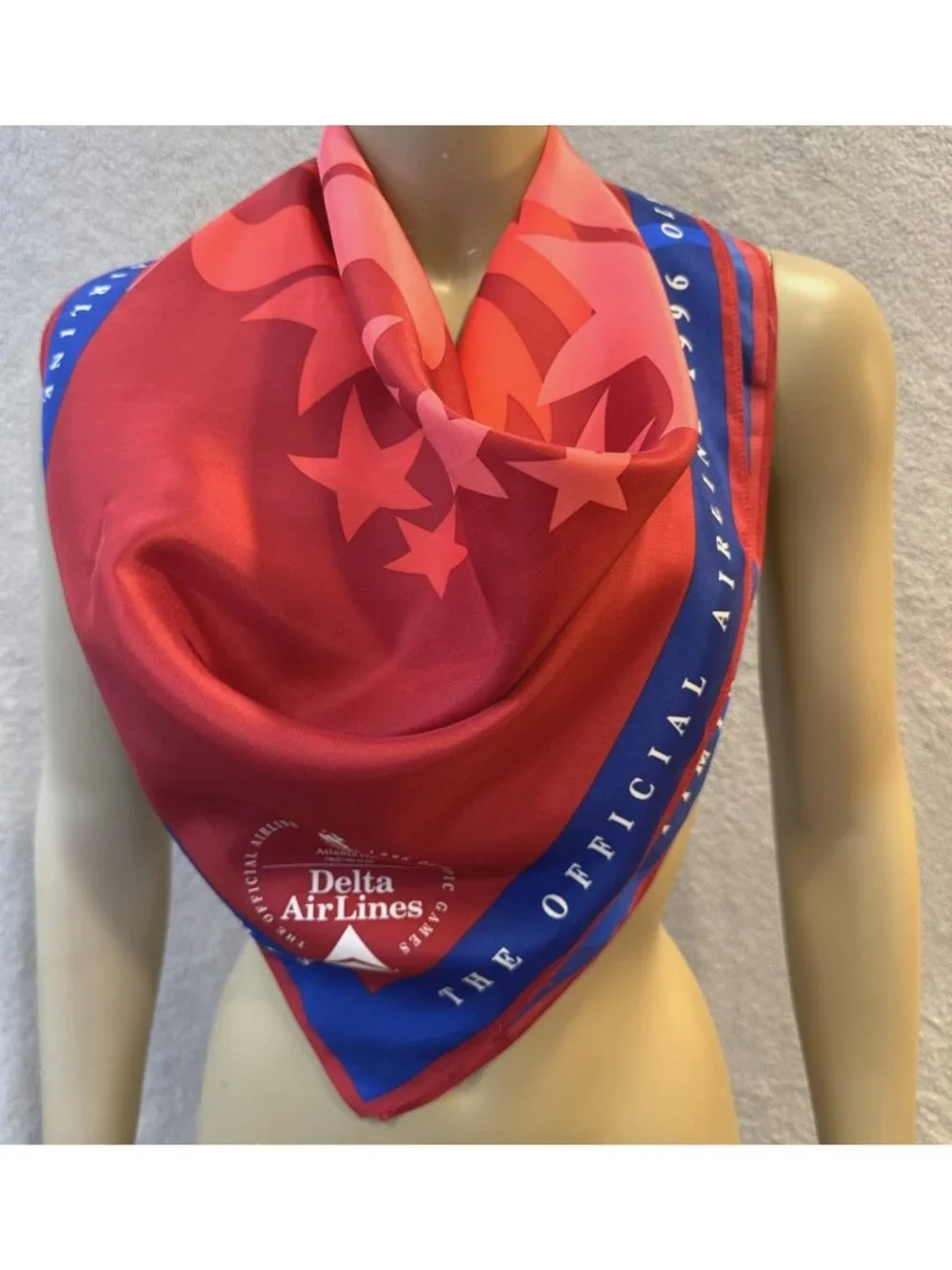 1996 Atlanta Olympics Delta Airlines Silk Crew Scarf Flight Attendant Promo  29